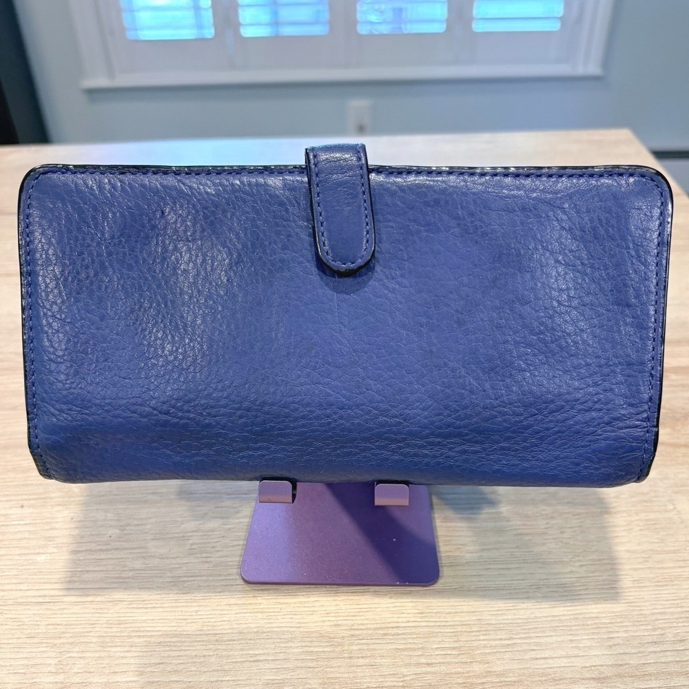 Coach Womens Slim Envelope Walletβ Blue Pebbled Leather Bi-Fold Snap Clutch